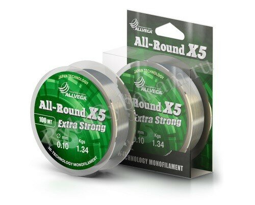 Леска монофильная ALLVEGA "All-Round X5" 100м 0,14мм 2,64кг прозрачная