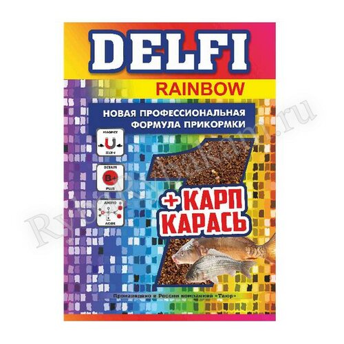 Прикормка DELFI Rainbow карп + карась; чеснок, зеленая, 800 г.