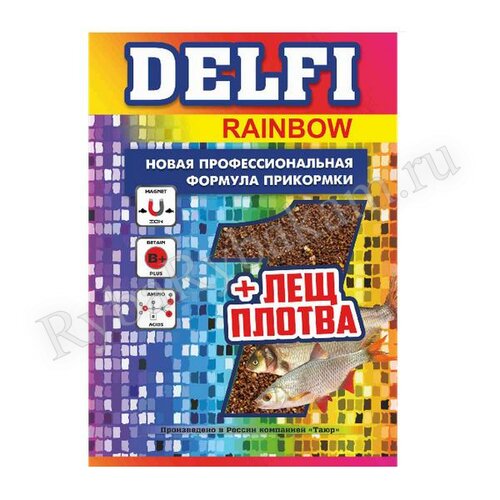 Прикормка DELFI Rainbow карп + карась; анис, ваниль, зеленая, 800 г.