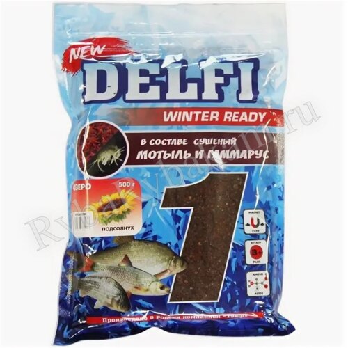 Прикормка DELFI зимняя ICE READY увлажненная лещ + плотва; подсолнух, черная, 500г