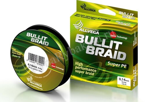 Шнур плетёный ALLVEGA "Bullit Braid" 92м флуо-жёлтый 0,10мм 5,5кг