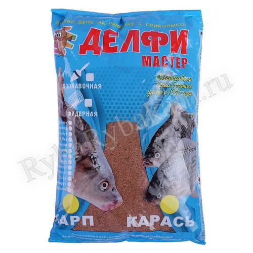 Прикормка DELFI летняя Делфи-мастер новая формула чеснок, карп карась, красная 800 гр